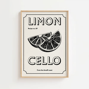 Limoncello citrusskiver plakat med grafisk vintage design i sort og creme
