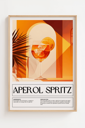 Illustreret plakat af Aperol Spritz cocktail i solrigt og grafisk design

