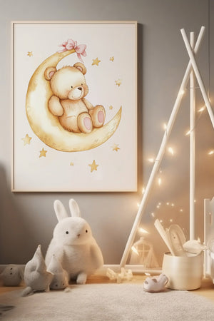 Bamse på Månen - Børneplakat | Magisk & Drømmende Vægkunst