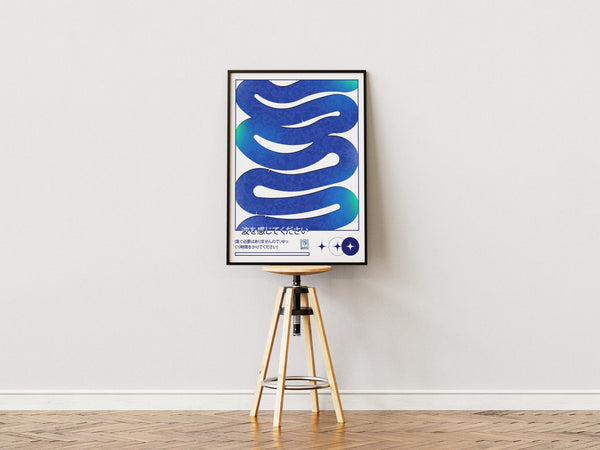 Blå Kurver – Japansk Retro Plakat