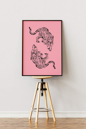 Double Tiger - Pink Plakat | Moderne & Unikt Design