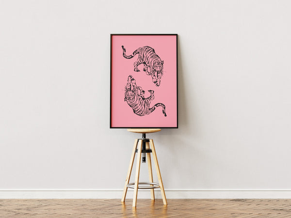 Double Tiger - Pink Plakat | Moderne & Unikt Design