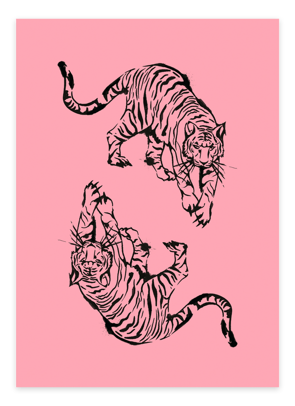 Double Tiger - Pink Plakat | Moderne & Unikt Design