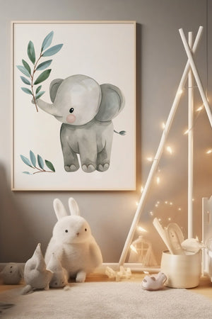 Elefant Leaf - Børneplakat | Sødt & Naturinspireret Design