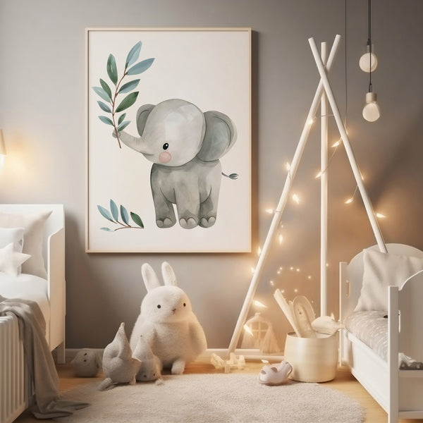 Elefant Leaf - Børneplakat | Sødt & Naturinspireret Design