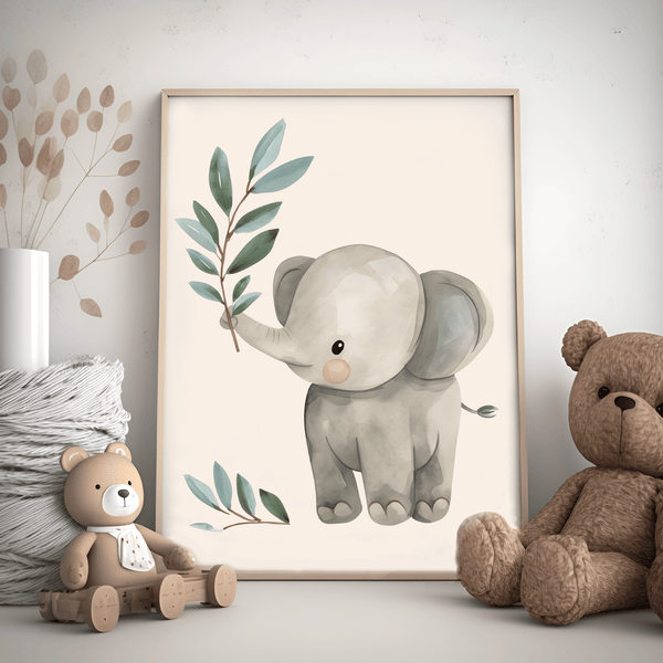 Elefant Leaf - Børneplakat | Sødt & Naturinspireret Design