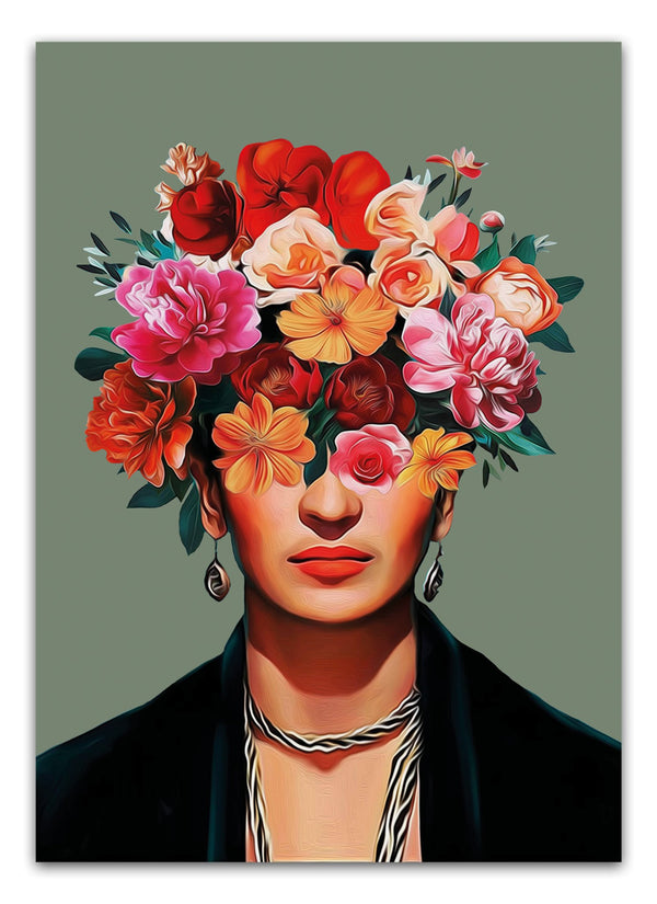 Bring Frida Kahlo’s ikoniske stil ind i dit hjem med vores Flowerhead Frida Kahlo Plakat.