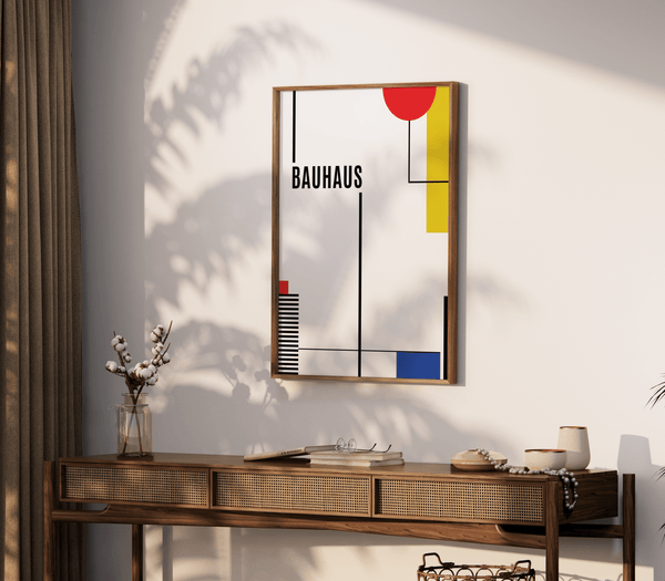 Geometri 2. Bauhaus Plakaten er en hyldest til Bauhaus-skolens minimalistiske og geometriske æstetik.