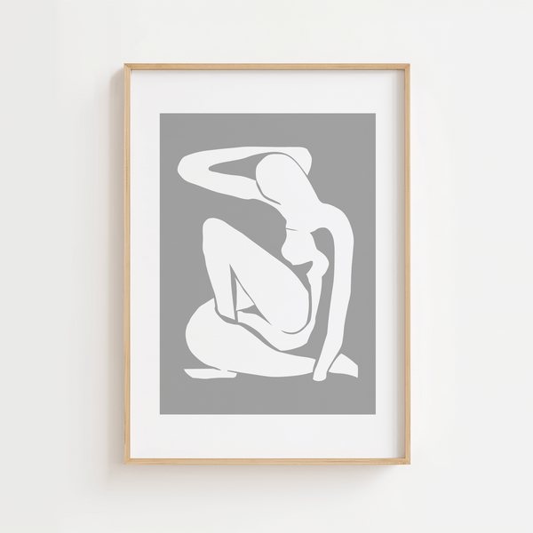 Grey Madame plakat inspireret af Matisse. Et stilrent kvindemotiv i grå toner – kunstnerisk og enkelt udtryk til moderne indretning.