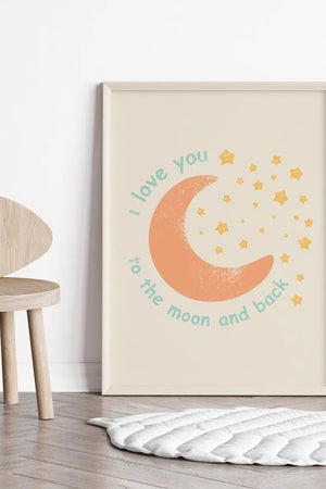 Børneplakat med citat - "I love you to the moon and back" | Fra 79,-