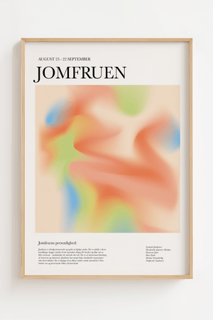Farverig stjernetegns plakat af Jomfruen med moderne design og illustrative detaljer – perfekt som personlig vægkunst.