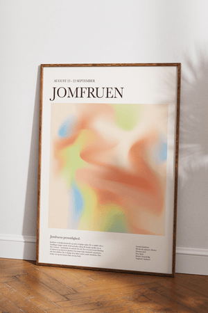 Farverig stjernetegns plakat af Jomfruen med moderne design og illustrative detaljer – perfekt som personlig vægkunst.
