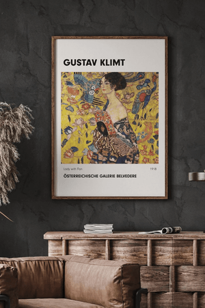 Gustav Klimt plakat med Lady with Fan motiv – farverig kunstplakat fra 1918.

