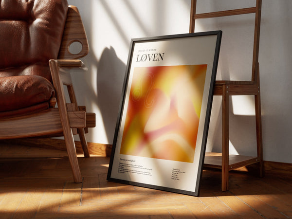 Farverig plakat med løven stjernetegn – moderne og kunstnerisk illustration i varme farver