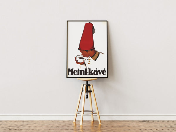 Vintage plakat med ikonisk Meinl-kávé reklame. Perfekt til kaffeelskere og retro-indretning. Fås i flere størrelser – fra kun 99,-