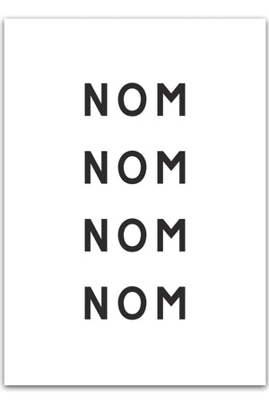 Opgrader dit køkken med vores "Nom Nom Nom Sort" plakat. Perfekt til at tilføje humor og stil. Køb plakater til køkkenet i dag!
