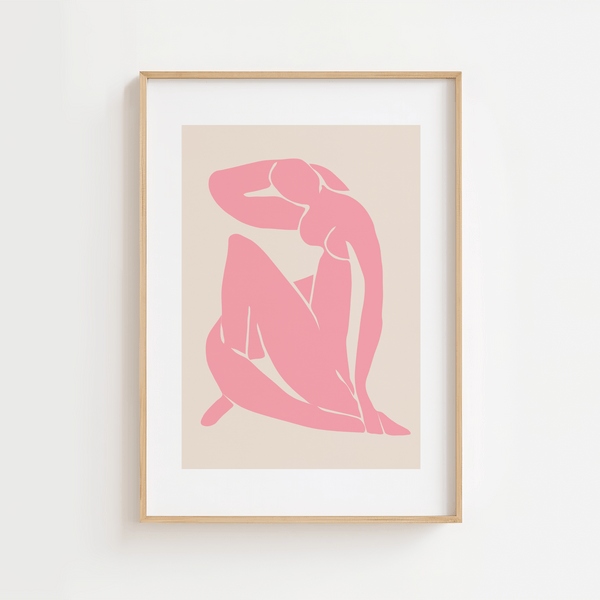 Pink Madame plakat inspireret af Matisse. Elegant kvindemotiv i rosa nuancer – minimalistisk og kunstnerisk plakat til moderne indretning.
