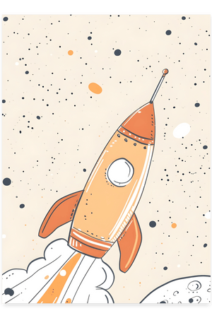 Raket til Månen - Børneplakat | Eventyrlig & Fantasifuld Kunst
