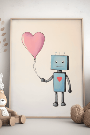 Robot Ballon - Børneplakat | Sjov & Fantasifuld Vægkunst