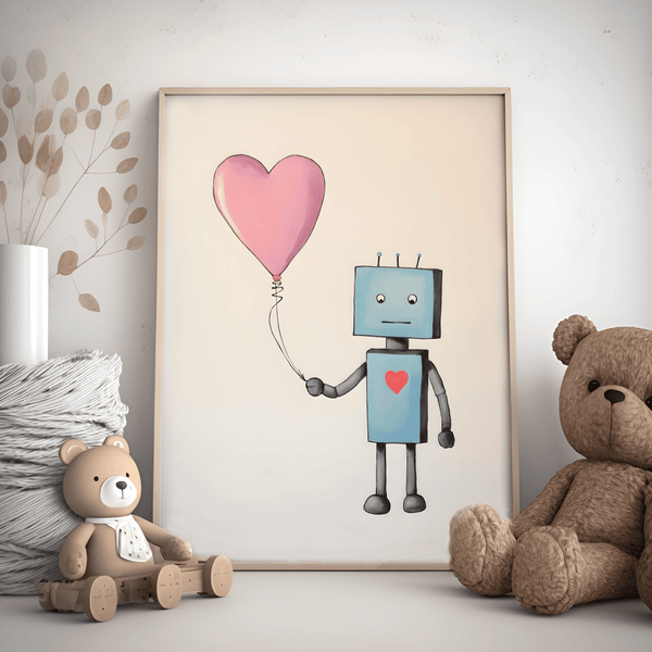 Robot Ballon - Børneplakat | Sjov & Fantasifuld Vægkunst