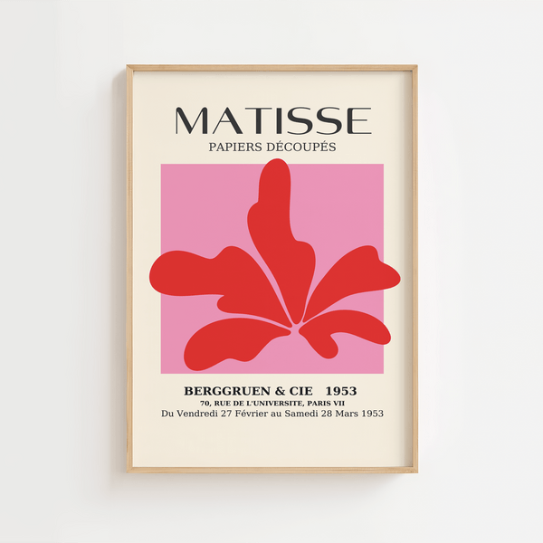 Rød Flour plakat inspireret af Matisse. En farverig og organisk kunstplakat med stærk rød form – perfekt til moderne, kunstnerisk indretning.

