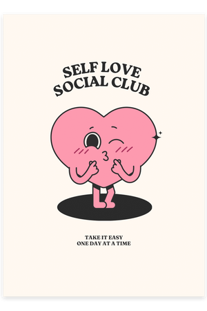 Tilføj et moderne og selvsikkert udtryk til dit hjem med Self Love, Social Club - Pink Plakat. En stilfuld pinke plakat med et inspirerende budskab.