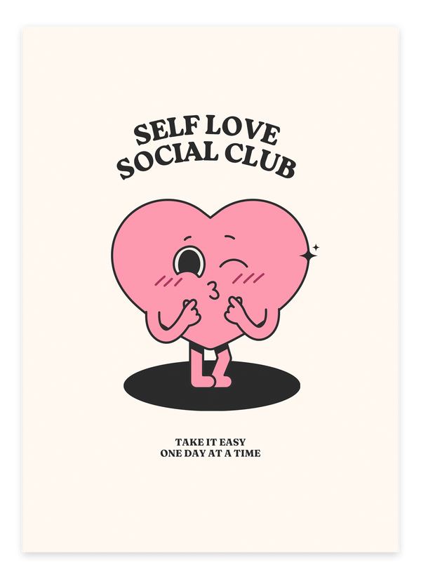 Tilføj et moderne og selvsikkert udtryk til dit hjem med Self Love, Social Club - Pink Plakat. En stilfuld pinke plakat med et inspirerende budskab.