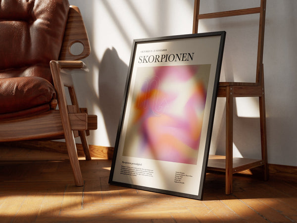 Farverig skorpion stjernetegns plakat med kunstnerisk og moderne illustration