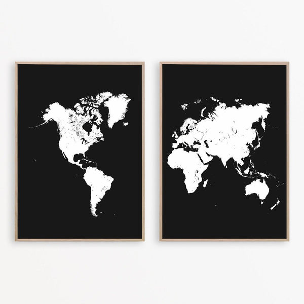 Sort 2 delt Verdenskort Plakat