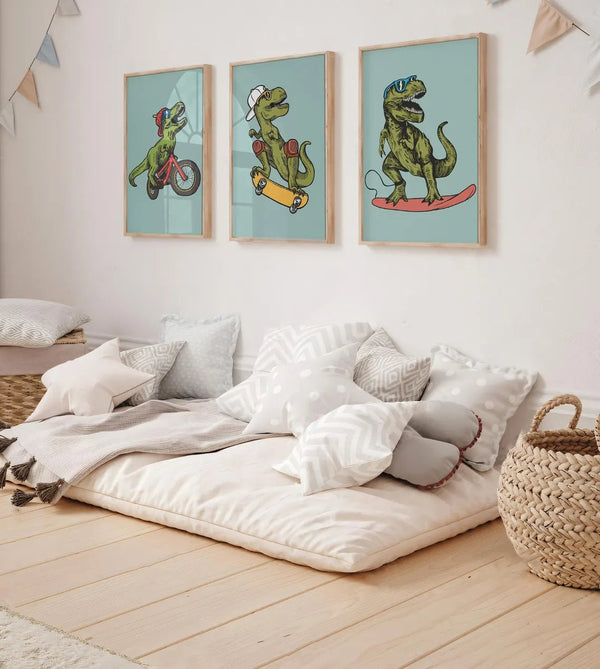 T-Rex auf Skateboard-Kinderplakat