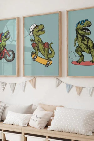 T-Rex på Skateboard Børneplakat