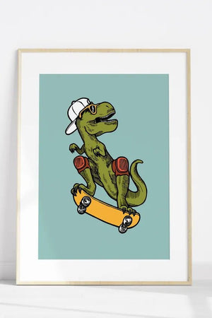 T-Rex på Skateboard Børneplakat
