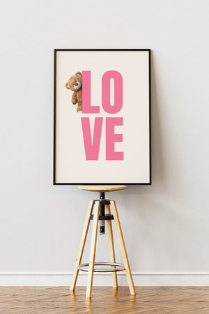 Teddy Love - Pink Plakat | Sød & Trendy Vægkunst