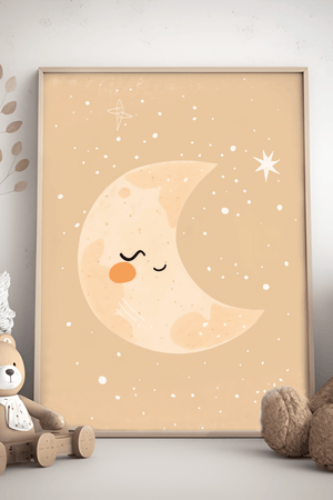 Træt Måne - Børneplakat | Sødt & Beroligende Design