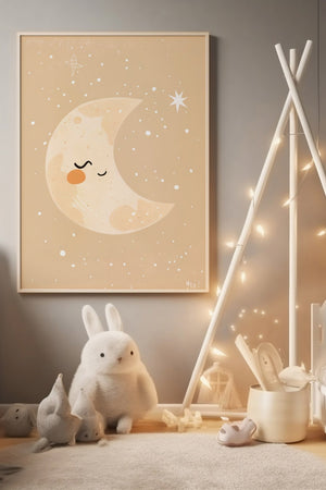 Træt Måne - Børneplakat | Sødt & Beroligende Design