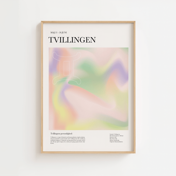 Tvillingen - Farverig stjernetegns plakat