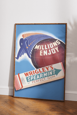 Retro Wrigley’s Spearmint plakat med farverigt vintage-design. Perfekt til dig, der elsker ikoniske reklamer. Fås fra kun 99,- i flere størrelser