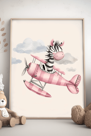 Zebra i et pink fly -  Børneplakat