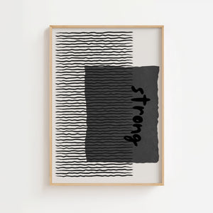 Strong stribet plakat med organisk typografi og grafiske linjer i sort-hvid