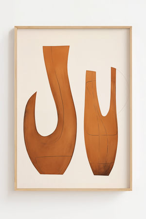 Terracotta Vaser plakat med to stiliserede keramikformer i varme jordfarver