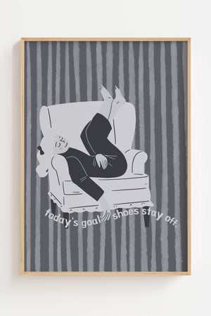 Todays goal shoes stay off plakat med line art-figur på stribet baggrund