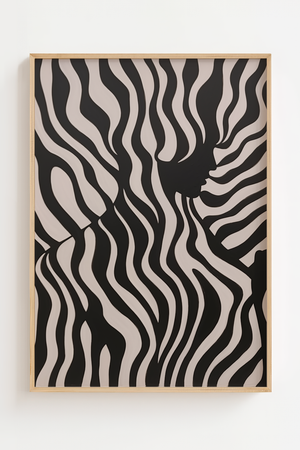 Zebrastriber plakat med organiske sorte striber i bølgende mønster